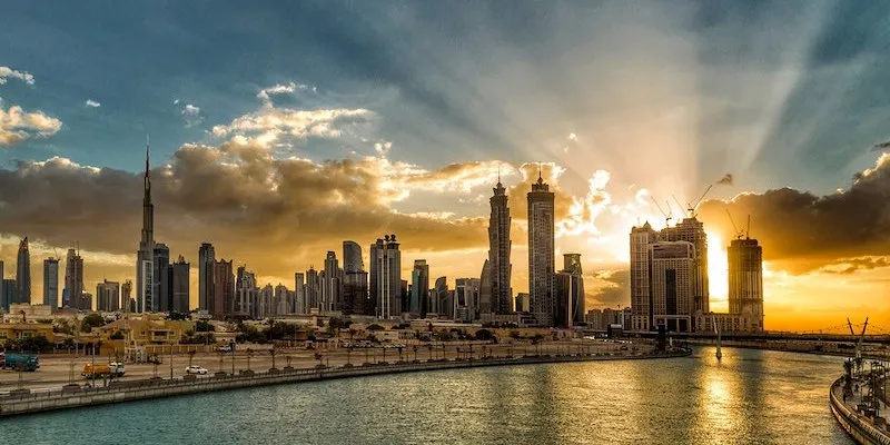 Dubai skyline at sunset